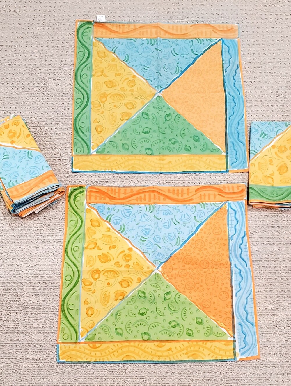 Pier 1 Imports Set Of 10 Vibrant Citrus Fruit Colorblock Mix Pattern Napkins EUC